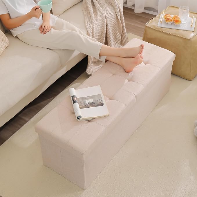 45.3 Inches Storage Ottoman Bench Foldable Seat Footrest Shoe Bench End of Bed - Image 6