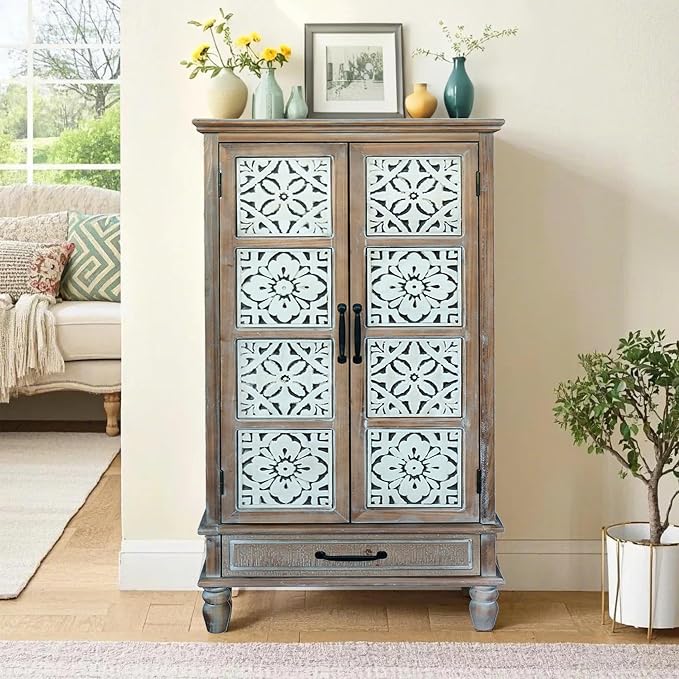 LKTART 55" Tall Vintage Sideboards Carved Wood Buffet Cabinet, Farmhouse Pantry - Image 8