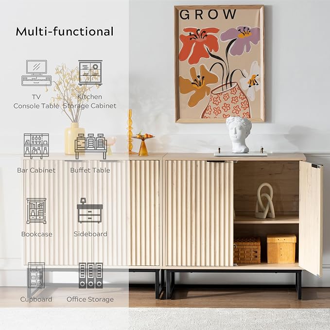 EYYTHUNG Fluted Storage Cabinet Sideboard Buffet Cabinet, Modern Accent Cabinets - Image 7