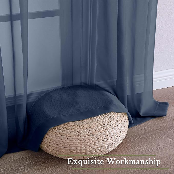 Lecloud Navy Blue Sheer Curtains 90 Inches Long 2 Pcs, Soft Airy Light - Image 7
