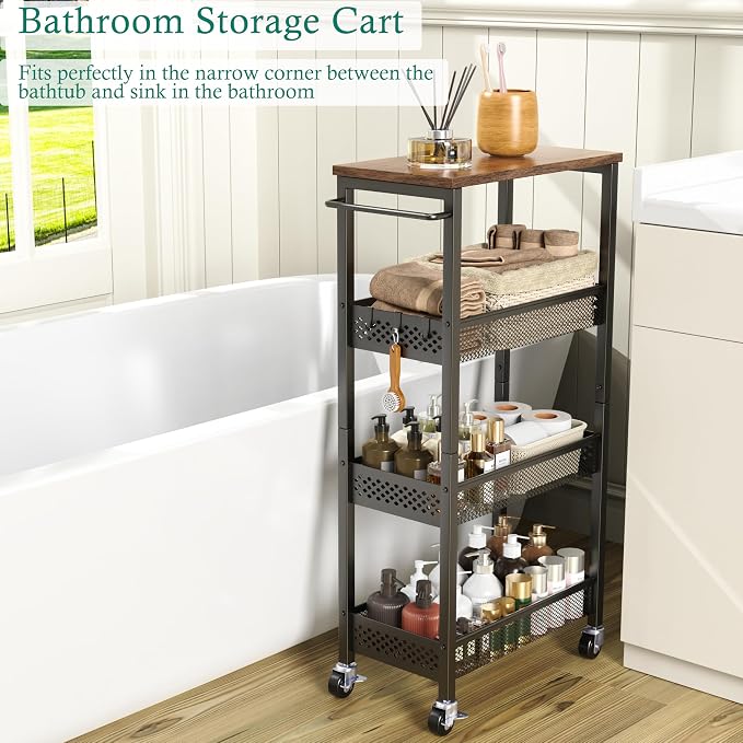 XYZLVSI Slim Storage Cart 4 Tier Fruit and Vegetable Baskets - Image 2