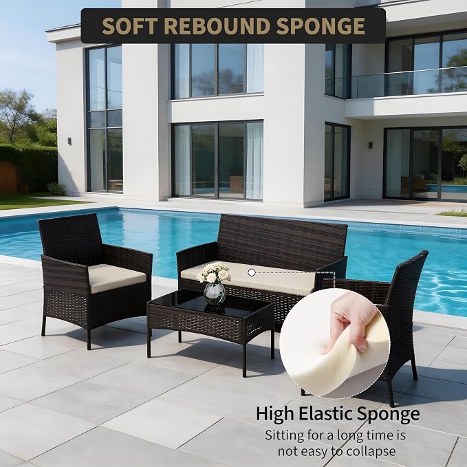 4-Piece Patio Furniture Set, Outdoor Wicker Conversation Set - Image 4