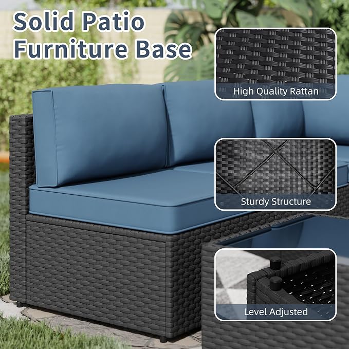 SUNLEI 5pcs Patio Furniture Sets Conversation Set, Low Back All-Weather Rattan - Image 4