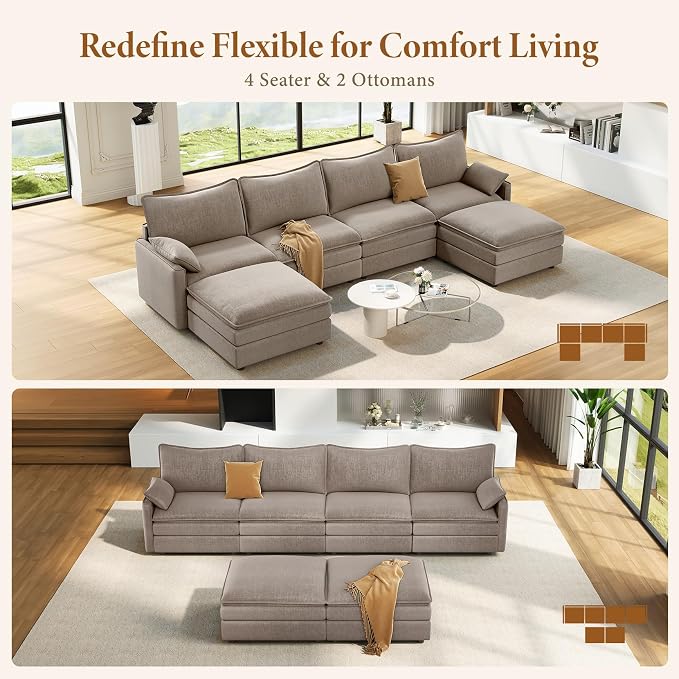 Vesgantti 142" U Shaped Sectional Couch, Comfy Cloud Modular Sectional Sofa - Image 7