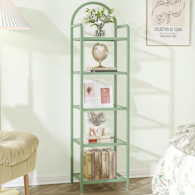 Hzuaneri Bookcase Bookshelf, Tempered Glass Bookshelves, Slim Shelving Unit by Hzuaneri