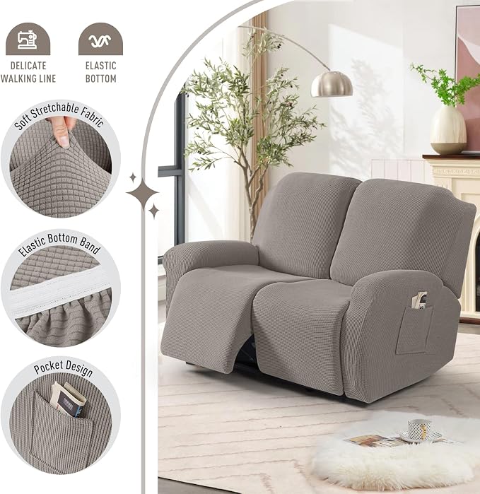 TAOCOCO Recliner Loveseat Slipcover, 6 Pieces Dual Recliner Sofa Covers - Image 3
