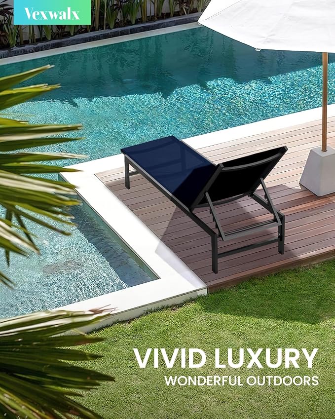Vexwalx Outdoor Lounge Chairs Set of 2, Aluminum Patio Chaise Lounge Chairs - Image 2