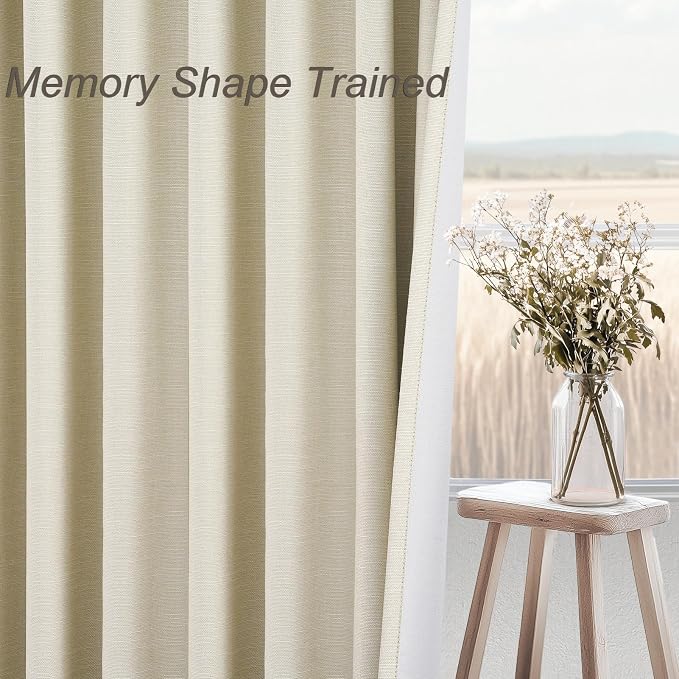 Topfinel 102 Inches Long Cream Colored Custom Total Blackout Linen Curtains - Image 4