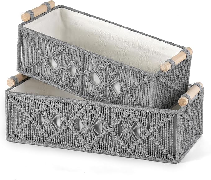 Mkono Macrame Storage Baskets Boho Decor Box Handmade Woven Decorative - Image 4