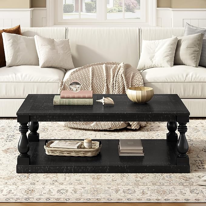 Merax Vintage Coffee Table Featuring Artistic Vase Column Legs and Luxurious - Image 3