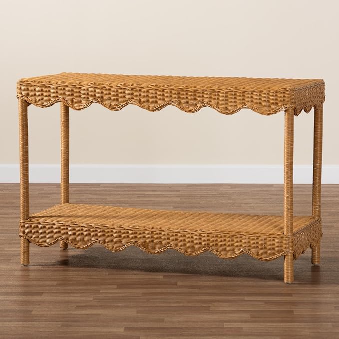 Bali & pari Oteria Bohemian Light Honey Scalloped Rattan Console Table - Image 9