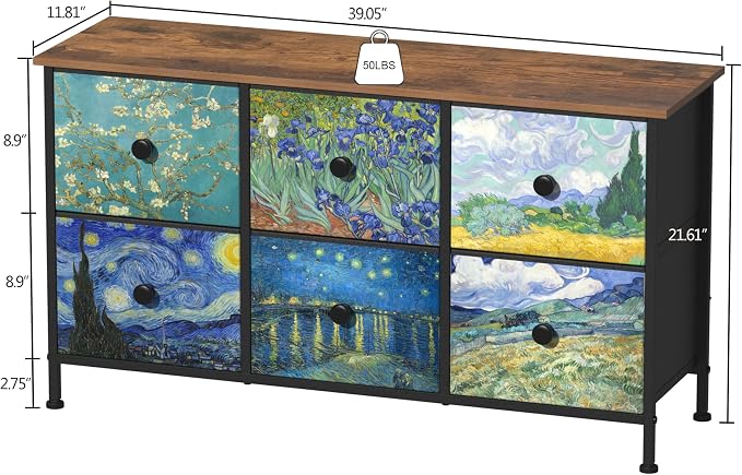 EXOTICA 6 Drawer Dresser for Bedroom Van Gogh Chest of Drawers Wide TV Stands - Image 3
