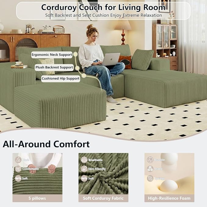 95" Cloud Sectional Couch U-Shaped Chaise - Image 4