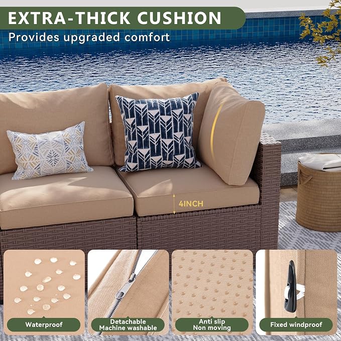 Aoxun 7 Piece Patio Furniture Set, Wicker Patio Sectional Sofa, Outdoor - Image 5
