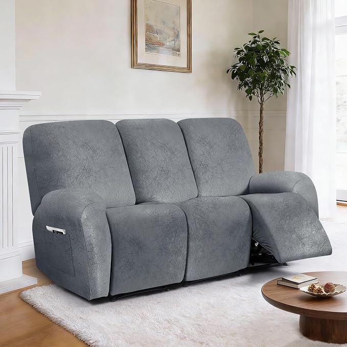 ANARACHON Leather Look Recliner Couch Cover, 8-Pieces Stretch Recliner Sofa - Image 2