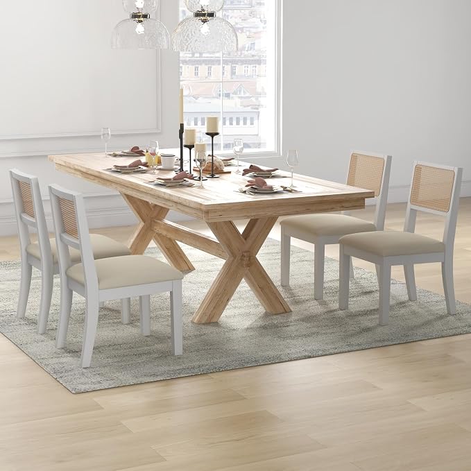 Westice Rattan Dining Chairs Set of 6, Farmhouse Natural Dining Room Chairs - Image 2