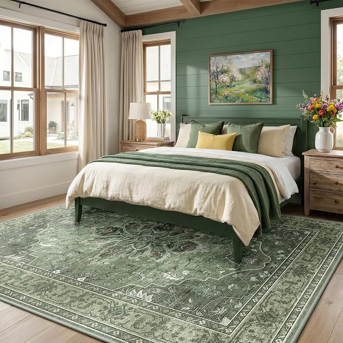 RELEANY Area Rugs 7'x10' Washable Non-Slip, Floral Vintage Distress Print - Image 2