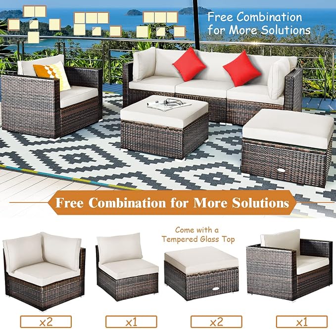 Tangkula 6 Pieces Wicker Patio Furniture Set, PE Rattan Outdoor Sectional - Image 6
