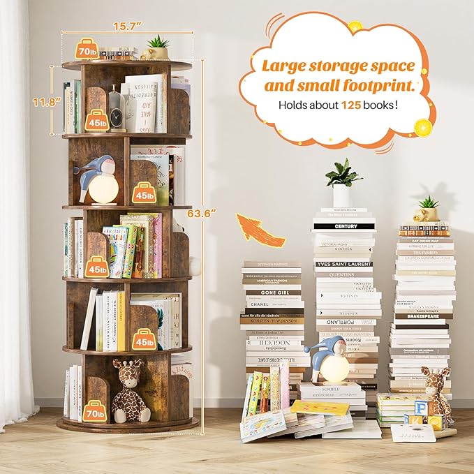 Aheaplus Rotating Bookshelf, 360 Display Wood Spinning Bookshelf Tower - Image 3