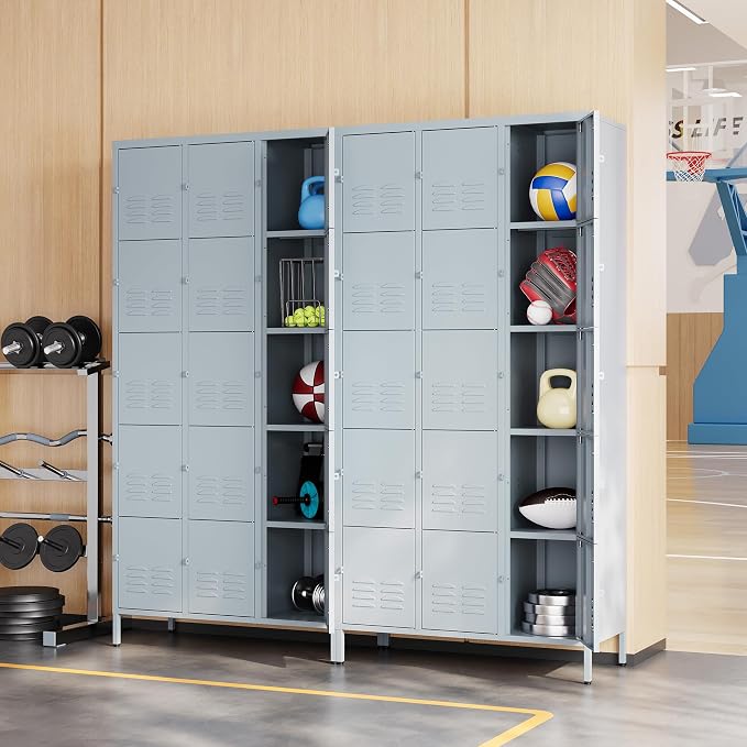 Metal Locker with 15 Doors Employees Locker, Metal Storage Locker with Hooks - Image 2