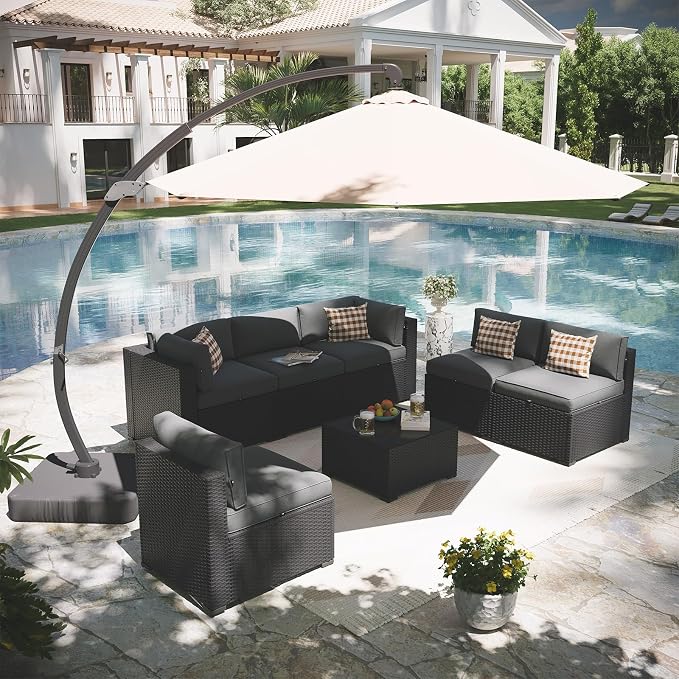 Aoxun Patio Furniture Set with Umbrella, 8 Piece Outdoor Sectional Sofas - Image 9