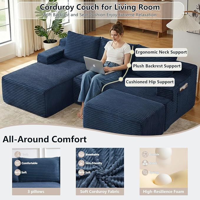 96" Cloud Sectional Couch U-Shaped Chaise - Image 3
