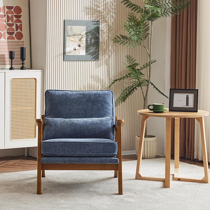 Karl home Accent Chair Wide Armrest Mid-Century Lounge Chair Chenille Armchair - Image 5
