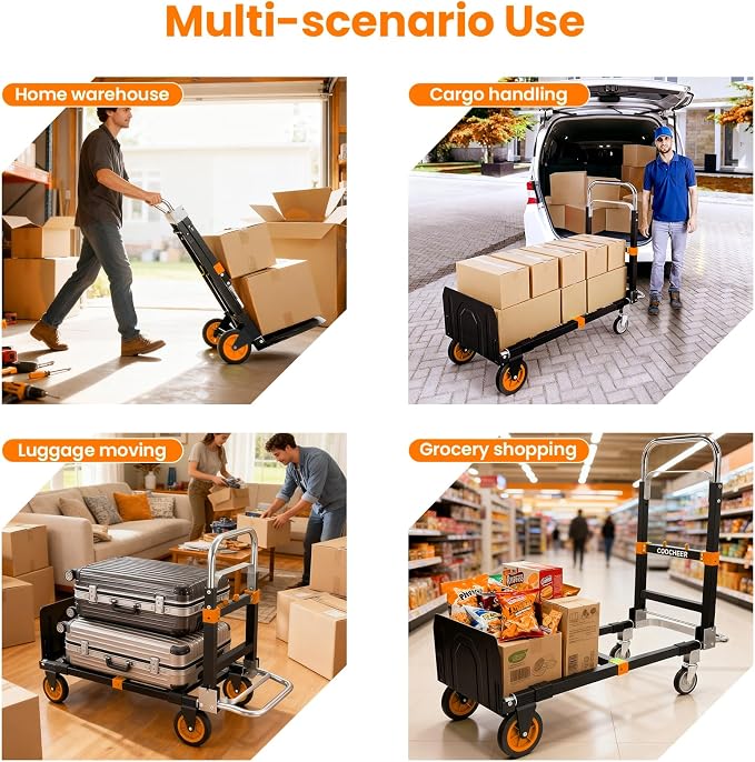 3-in-1 Folding Hand Trucks, 600Lbs Convertible Hand Truck Dolly, Heavy Duty - Image 6