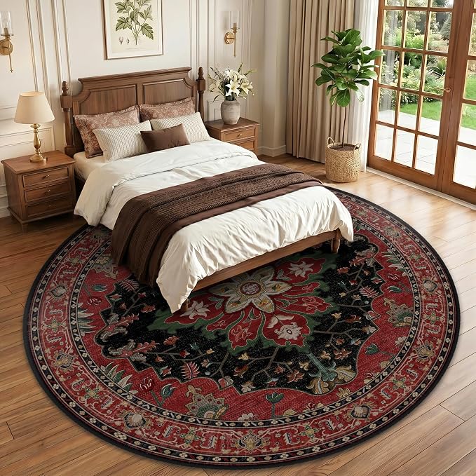 RELEANY Area Rugs Round 10ft Washable Non-Slip, Floral Vintage Distress Print - Image 2
