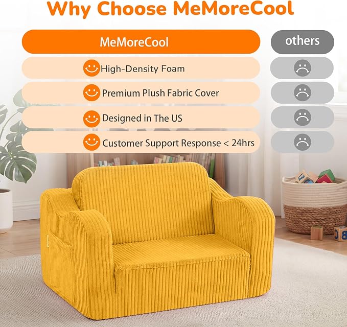 MeMoreCool Toddler Couch, 2-in-1 Corduroy Kids Couch Fold Out to Lounger - Image 6