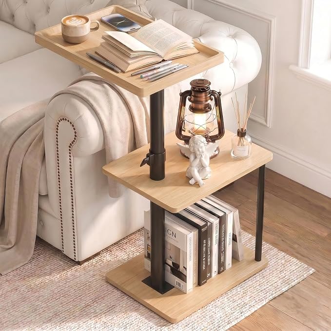 Faesun C Table End Table Adjustable Height, 360°Swivel TV Tray Table by Faesun