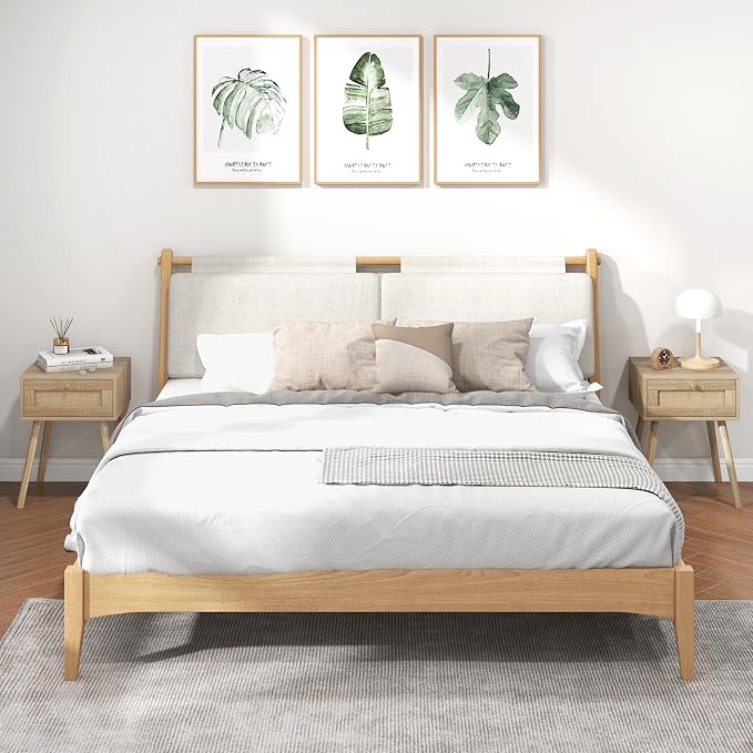 Giantex Boho Rattan Nightstand, Mid Century Wood Night Stands - Image 9