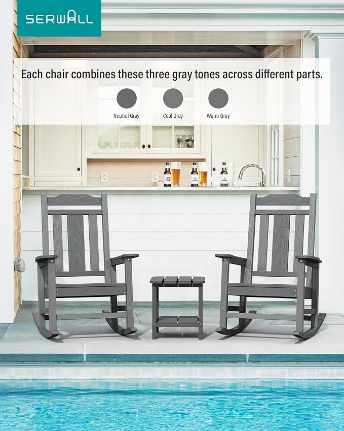 SERWALL Oversized Outdoor Rocking Chair, All Weather Patio Rocking Chair - Image 7