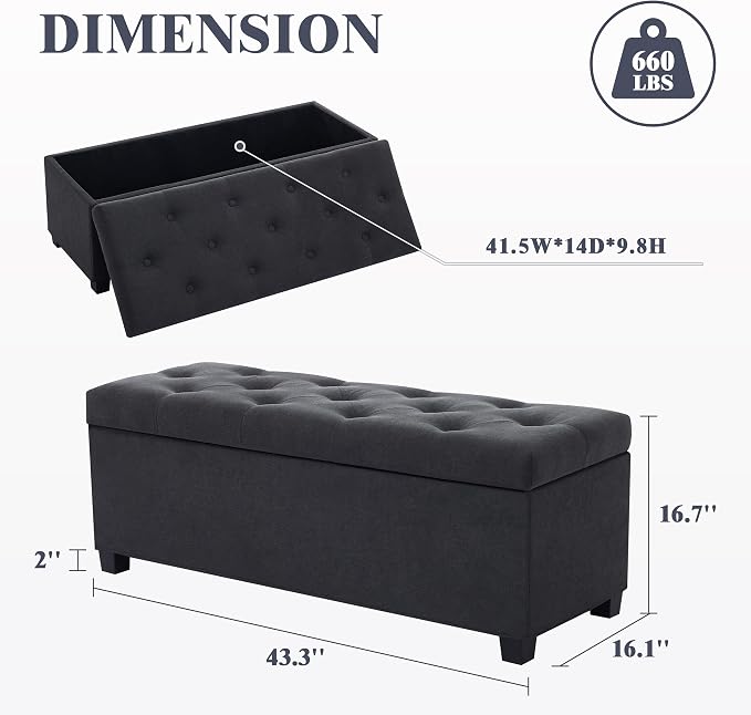 Mangodan 43 Inch Linen Storage Ottoman Bench, Foot Rest - Image 2