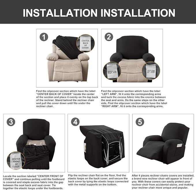 Genina Recliner Chair Cover, Stretch Reclining Chair Covers, Recliner Sofa - Image 7
