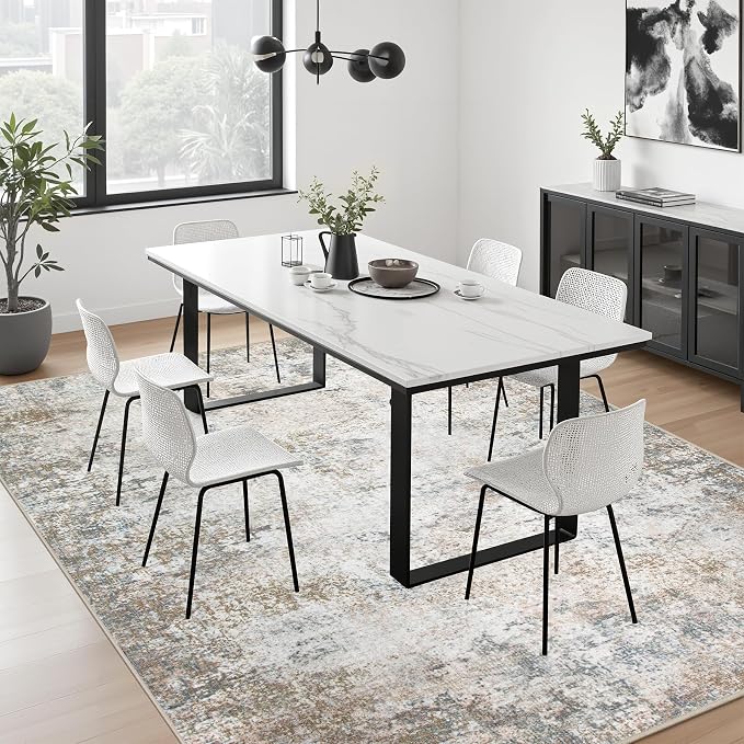 8x8 Area Rug Living Room Rug: Washable Modern Abstract Soft Thin Rug Indoor - Image 4