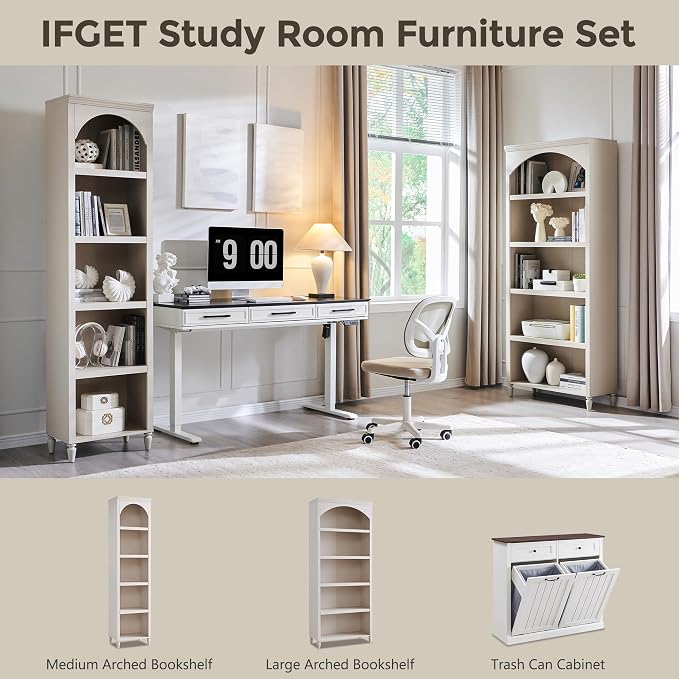 IFGET 76" Tall Arched Bookcase, Farmhouse 5 Tiers Large Arched Bookshelf Cabinet - Image 6