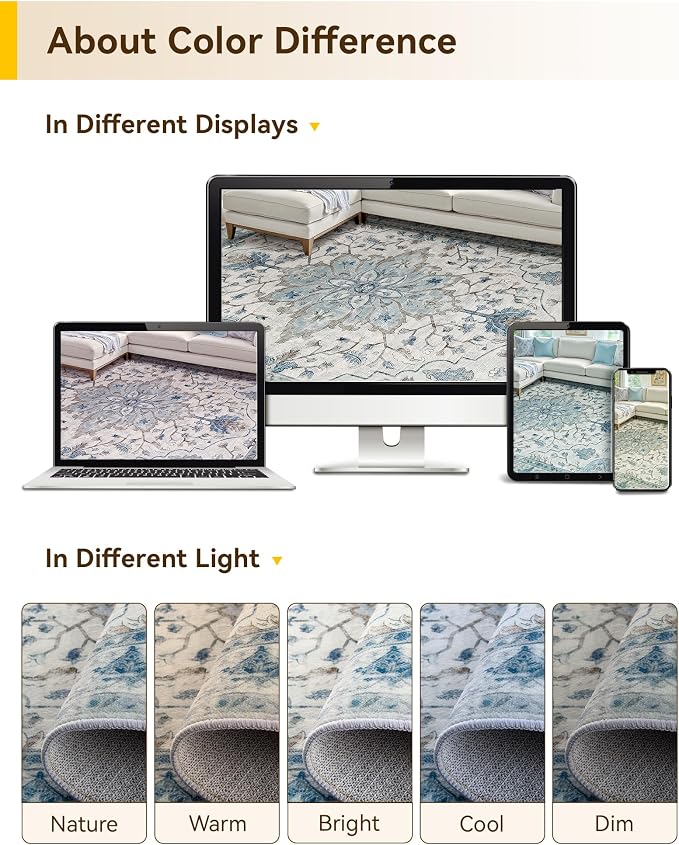 RELEANY Area Rugs 3'x4' Washable Non-Slip, Floral Vintage Distress Print - Image 6
