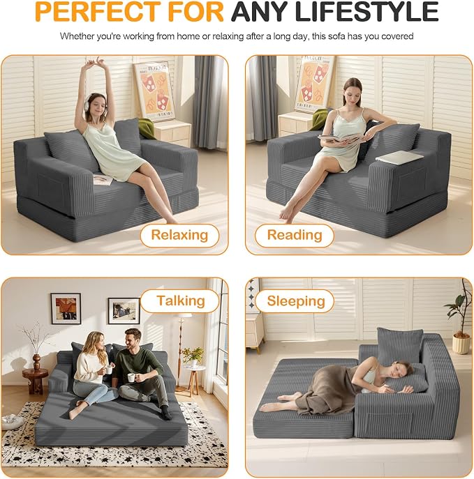 Erament Convertible Sofa Bed, Loveseat Folding Floor Futon Sleeper Sofa Couch - Image 5