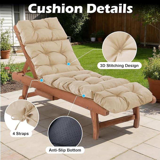 Chaise Lounge Cushions Outdoor, Waterproof & Fade Resistant Patio Lounge Chair - Image 5