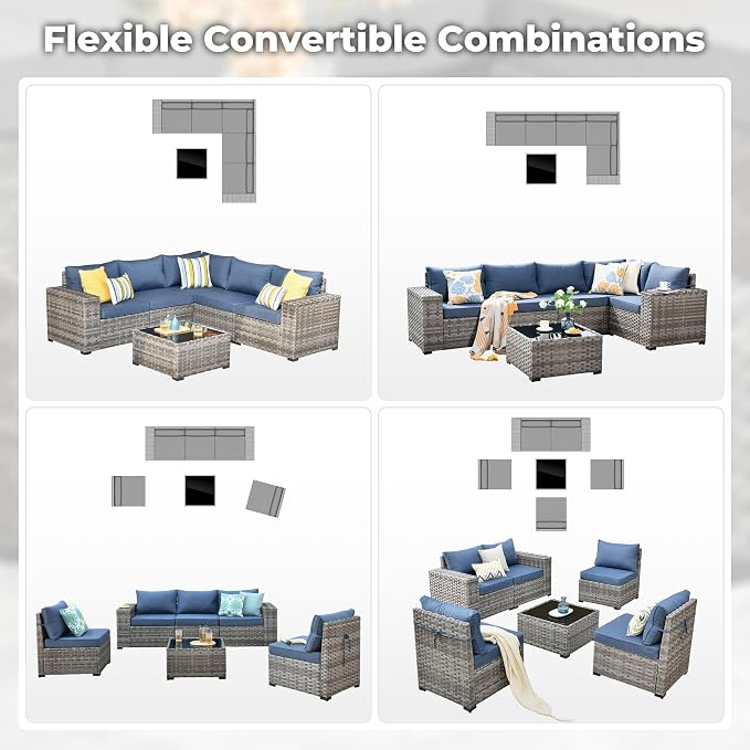 ovios 6 Pieces Patio Furniture Set, Outdoor Wicker Sectional Sofa - Image 6