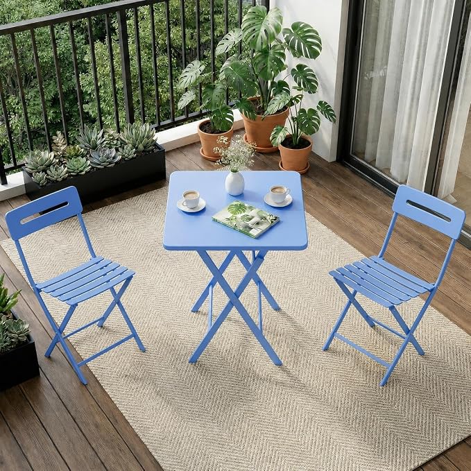 GarveeTech 3-Piece Folding Bistro Set, Heavy Duty Outdoor Patio Furniture by GarveeTech