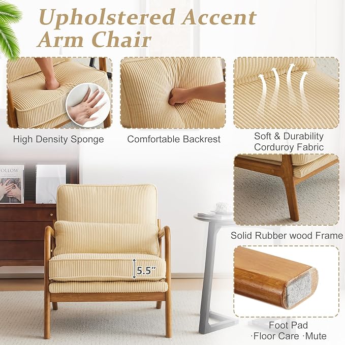 VINGLI Upgraded Premium Corduroy Accent Chairs Set of 2, Upholstered Arm Chair - Image 3