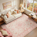 RELEANY Area Rugs 6'x9' Washable Non-Slip, Floral Vintage Distress Print by RELEANY