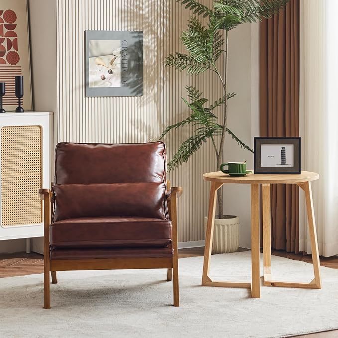 Karl home Accent Chair Wide Armrest Mid-Century Lounge Chair PU Leather Armchair - Image 5