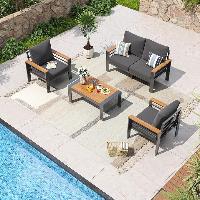 Aoxun Aluminum Patio Furniture Set 4 Seats, Oversized Outdoor Sectional by Aoxun