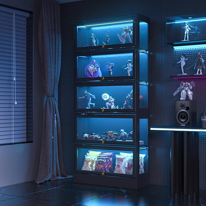 Display Cabinet with Acrylic Glass Doors, 5-Tiers Curio Cabinet with LED by BONITURE