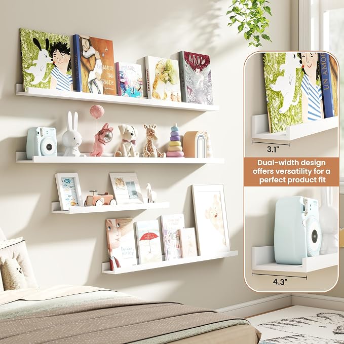 Fun Memories Picture Ledge Shelves Set of 4, 24 Inch Rustic Wall Mounted - Image 6