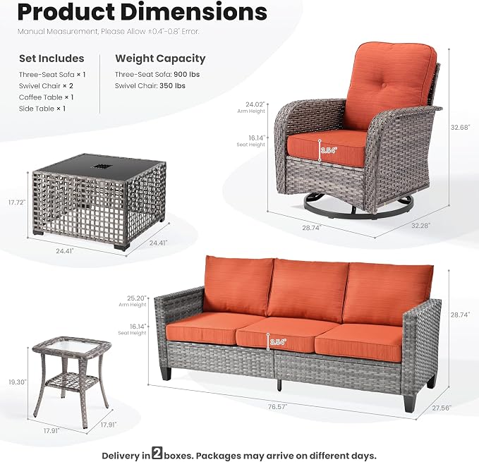 ovios 5 Pieces Patio Furniture Set, Outdoor Wicker Sofa Couch - Image 3