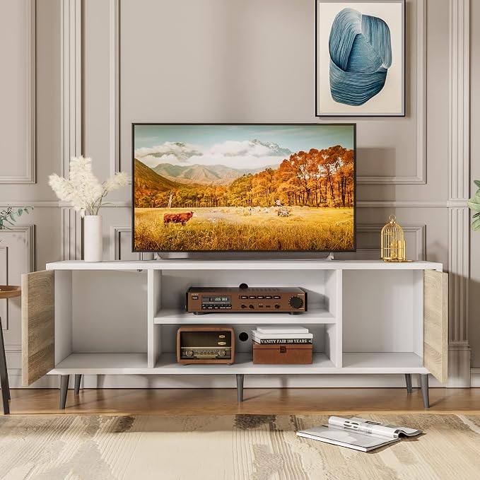 JUMMICO TV Stand for 65 Inch TV, Mid Century Modern TV Stand, Entertainment - Image 2